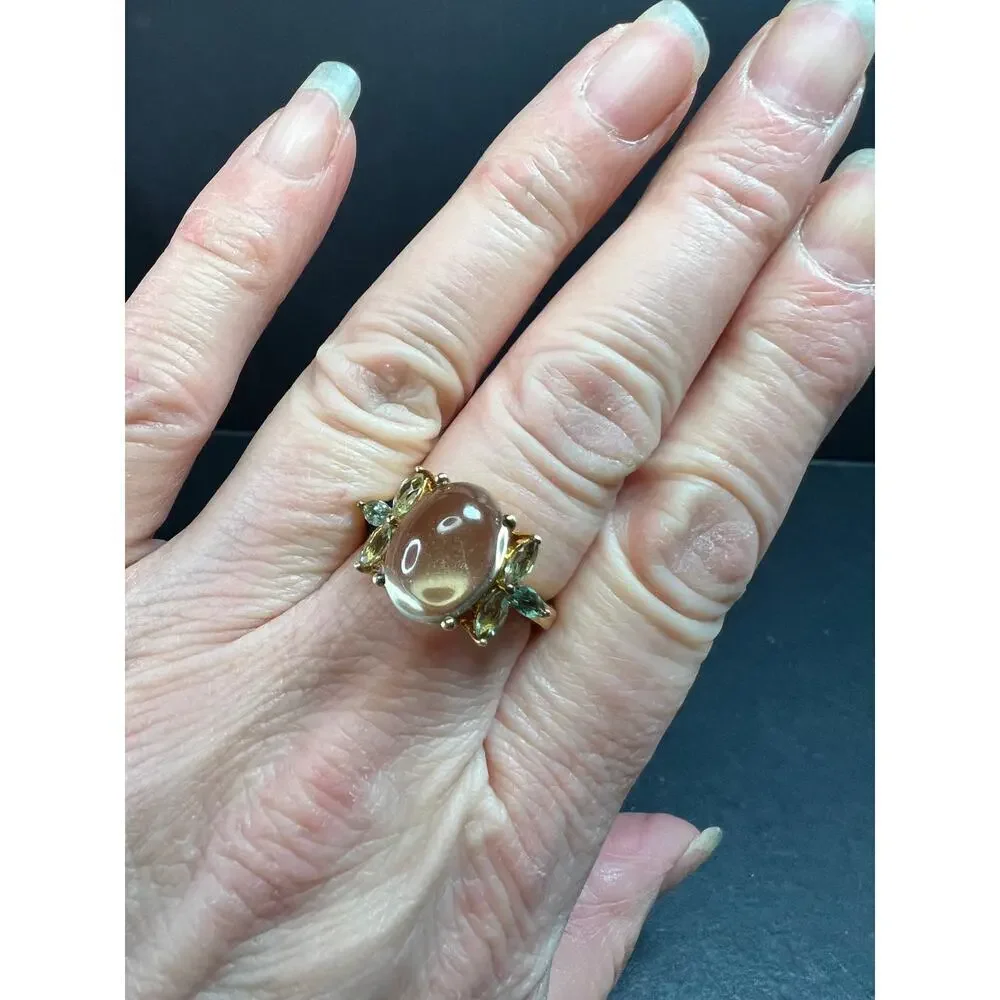 Champagne Quartz & Apatite Vermeil Ring Size 9